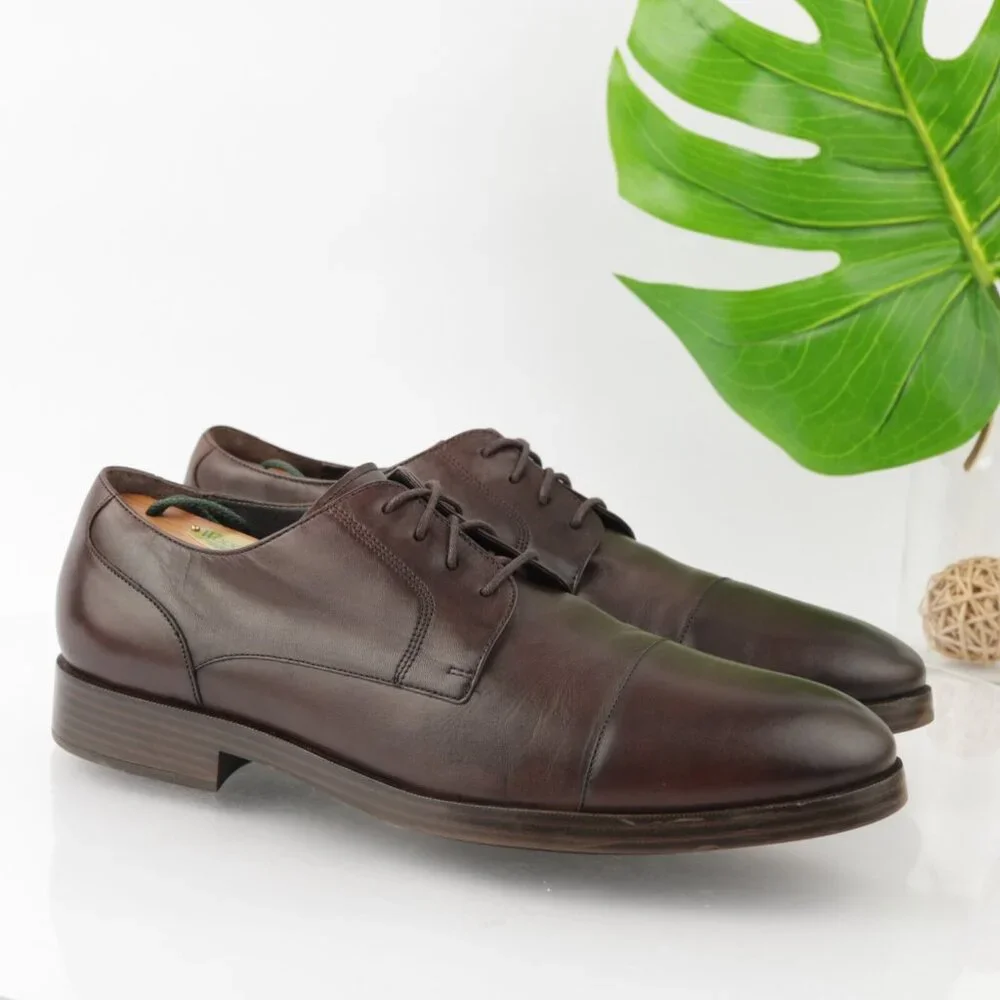 Cole Haan Mens Henry GrandOS Oxfords Size 11 M Brown Leather Cap Toe Dress Shoes